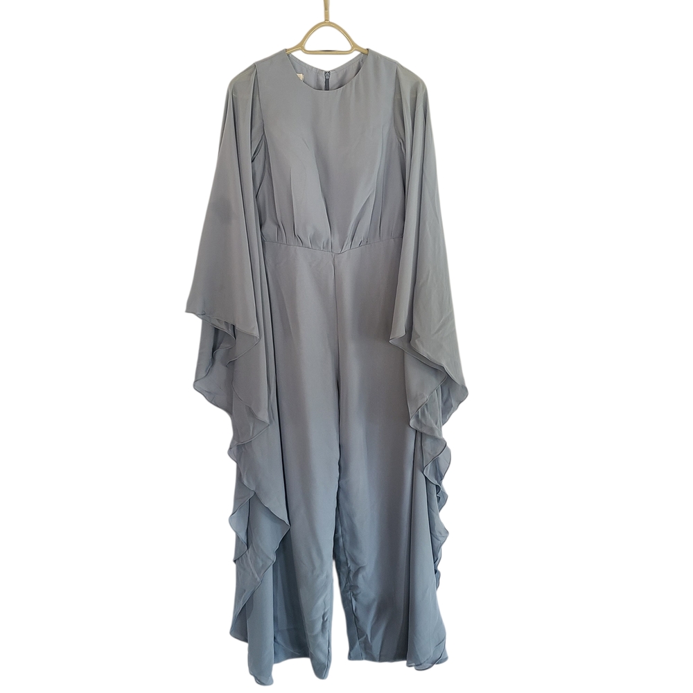 TS Couture Lanting Bride Dusty Blu Cape Sleeve Jumpsuit Formal Evening Pant Suit